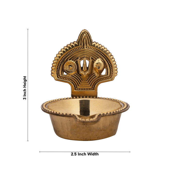 Shanku Chakra Namam Design Deepam - 3 X 2.5 Inches | Vishnu Vilakku/ Brass Lamp For Pooja And Temple
