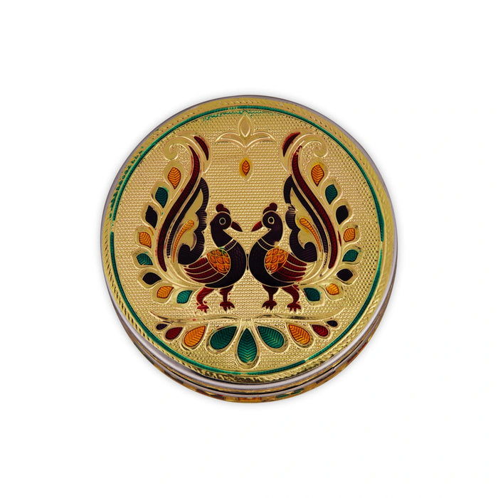 Pooja Box - 2.5 x 4 Inches | Stainless Steel Storage Box/ Gold Meenakari Design Jewellery Box for Pooja