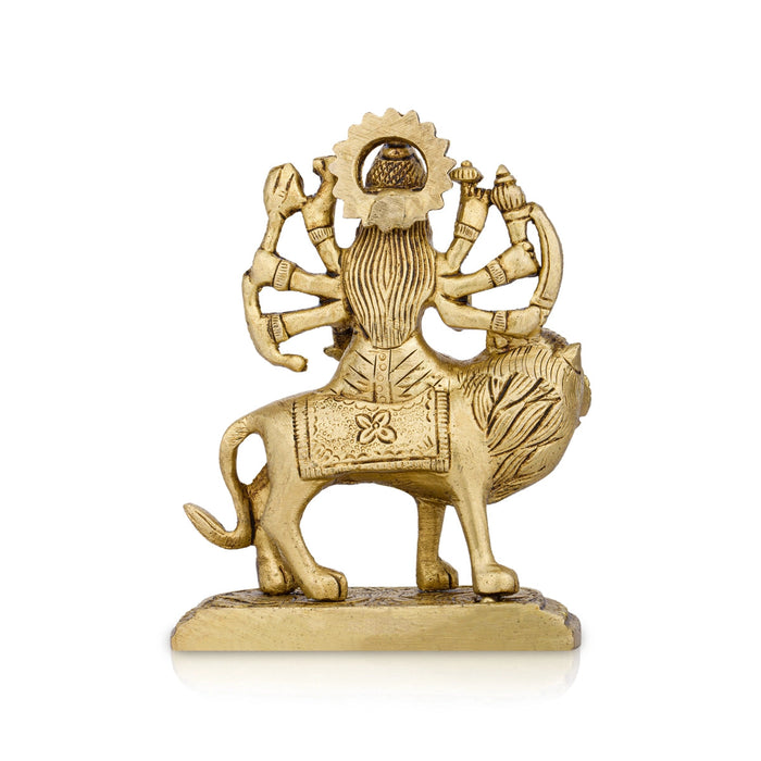 Durga Statue Sitting On Lion - 3.5 x 2.5 Inches | Antique Brass Idol/ Durga Idol With 8 Hands for Pooja