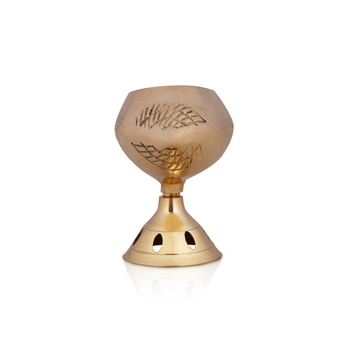 Shankh Shape Brass Lamp With Base - 3.5 x 4 Inches | Brass Pooja Diya/ Brass Deepam/ Brass Vilakku for Home