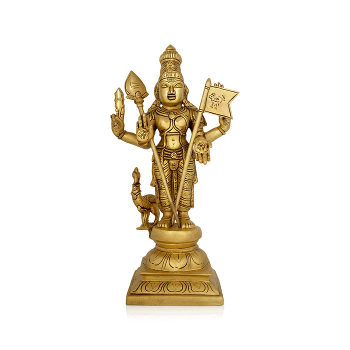 Murugan Statue With Peacock Standing On Base - 16 X 8 Inches | Kartikeya Statue/ Antique Brass Idol For Home