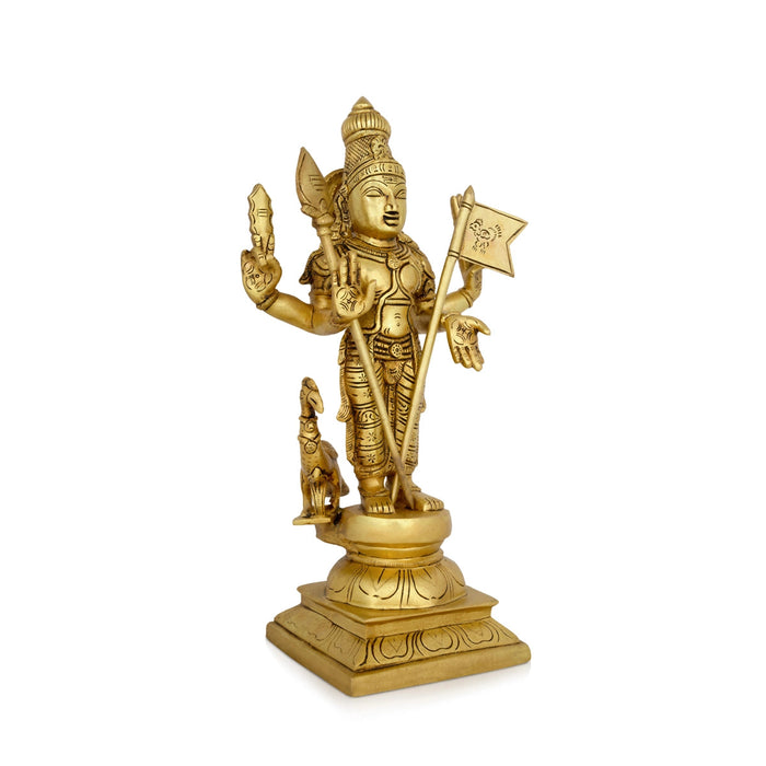 Murugan Statue With Peacock Standing On Base - 16 X 8 Inches | Kartikeya Statue/ Antique Brass Idol For Home