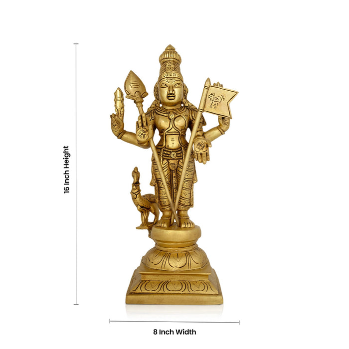 Murugan Statue With Peacock Standing On Base - 16 X 8 Inches | Kartikeya Statue/ Antique Brass Idol For Home