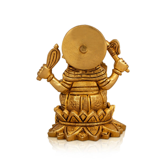 Ganesh Murti Sitting On Lotus - 4.5 X 4 Inches | Ganpati Murti/ Antique Brass Idol For Pooja Room