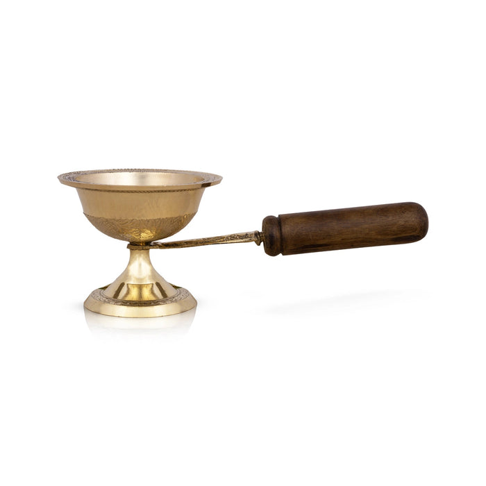 Sambrani Holder With Wooden Handle - 2.75 x 8 Inches | Brass Dhoop Stand/ Sambrani Stand for Pooja