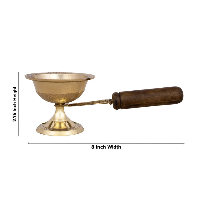 Sambrani Holder With Wooden Handle - 2.75 x 8 Inches | Brass Dhoop Stand/ Sambrani Stand for Pooja