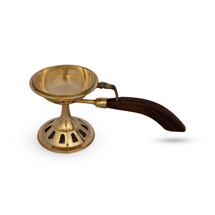 Sambrani Holder With Wooden Handle - 7 x 8 Inches | Brass Dhoop Stand/ Sambrani Stand for Pooja
