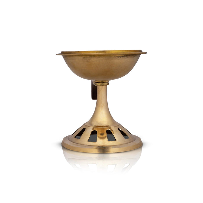 Sambrani Holder With Wooden Handle - 7 x 8 Inches | Brass Dhoop Stand/ Sambrani Stand for Pooja