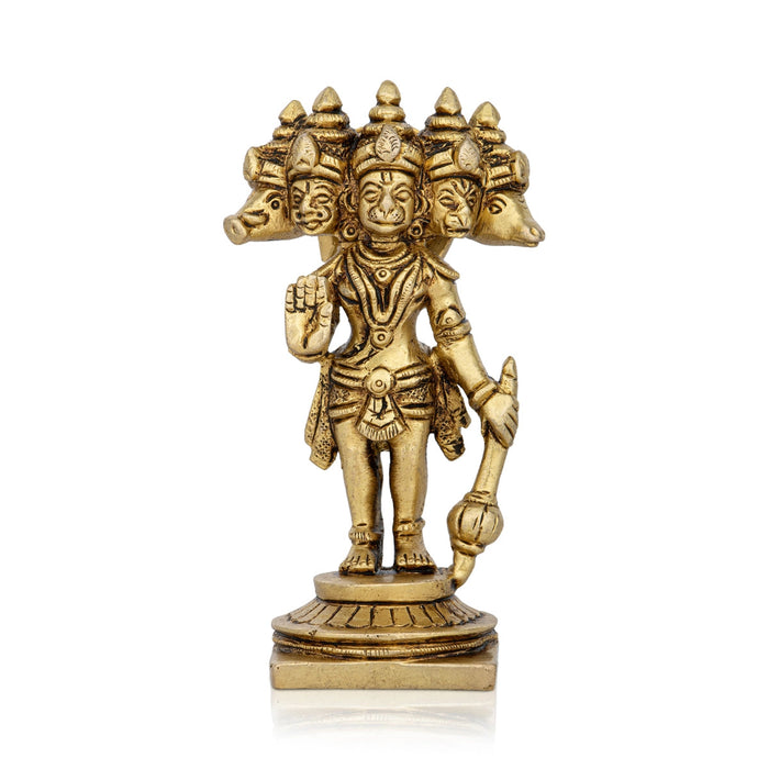 Panchmukhi Hanuman Murti Standing On Base- 4.5 X 2.5 Inches | 5 Face Anjaneya Statue/Antique Brass Idol For Pooja