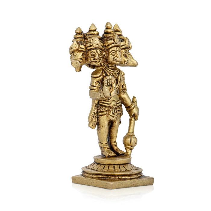 Panchmukhi Hanuman Murti Standing On Base- 4.5 X 2.5 Inches | 5 Face Anjaneya Statue/Antique Brass Idol For Pooja
