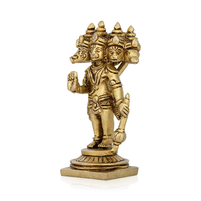 Panchmukhi Hanuman Murti Standing On Base- 4.5 X 2.5 Inches | 5 Face Anjaneya Statue/Antique Brass Idol For Pooja