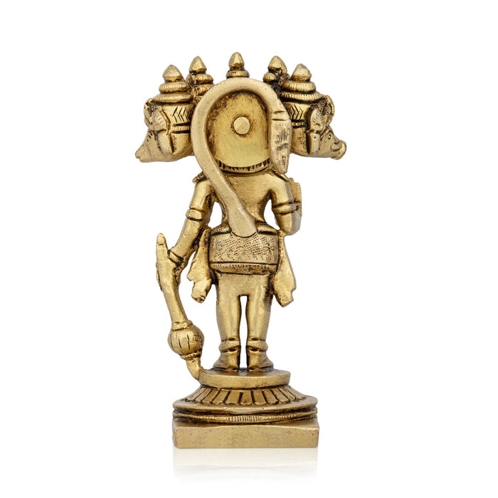 Panchmukhi Hanuman Murti Standing On Base- 4.5 X 2.5 Inches | 5 Face Anjaneya Statue/Antique Brass Idol For Pooja