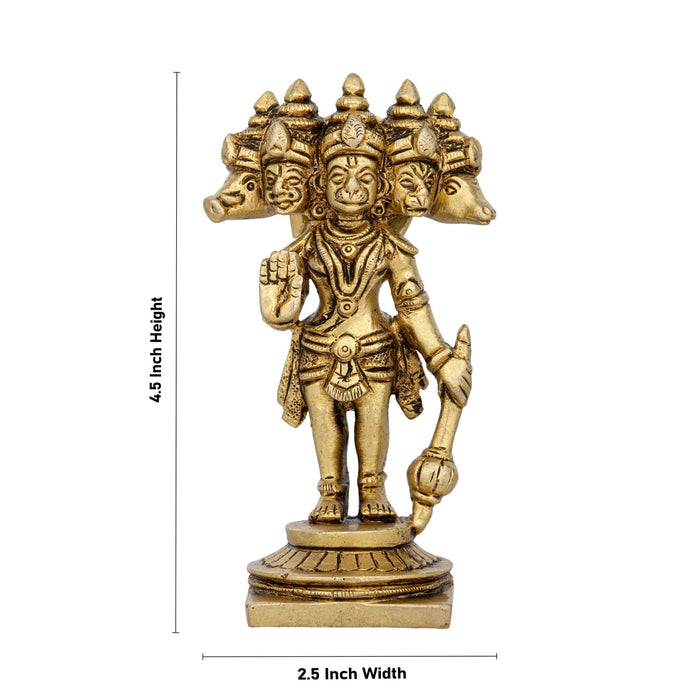 Panchmukhi Hanuman Murti Standing On Base- 4.5 X 2.5 Inches | 5 Face Anjaneya Statue/Antique Brass Idol For Pooja