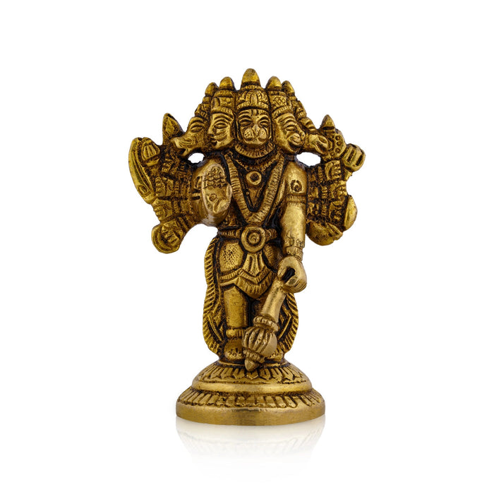 Panchmukhi Hanuman Murti Standing On Base- 4 X 2.5 Inches | 5 Face Anjaneya Statue/ Antique Brass Idol For Home