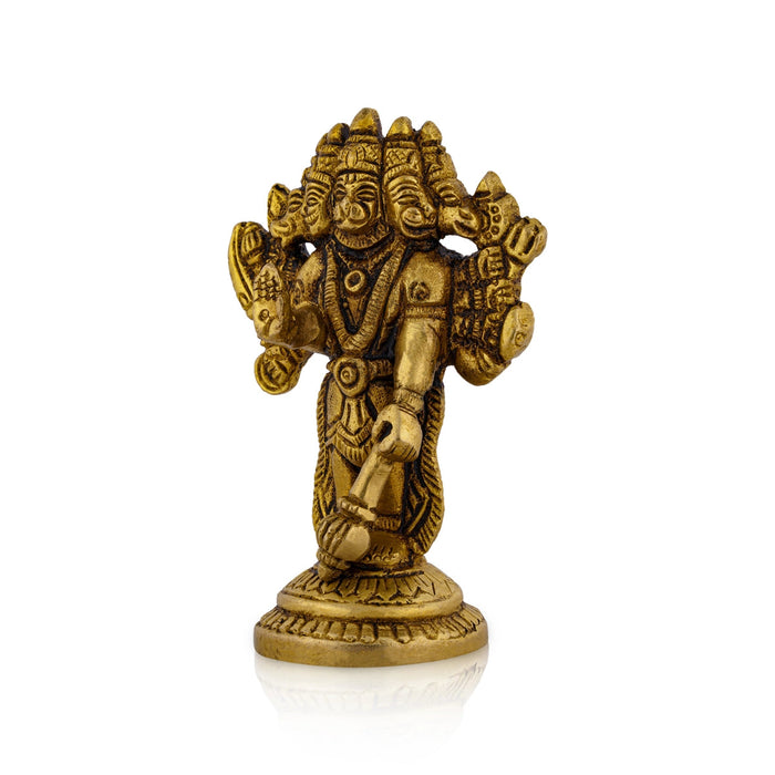 Panchmukhi Hanuman Murti Standing On Base- 4 X 2.5 Inches | 5 Face Anjaneya Statue/ Antique Brass Idol For Home