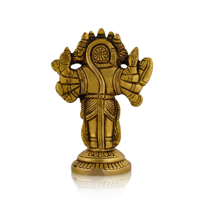 Panchmukhi Hanuman Murti Standing On Base- 4 X 2.5 Inches | 5 Face Anjaneya Statue/ Antique Brass Idol For Home