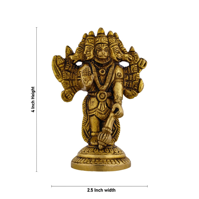 Panchmukhi Hanuman Murti Standing On Base- 4 X 2.5 Inches | 5 Face Anjaneya Statue/ Antique Brass Idol For Home