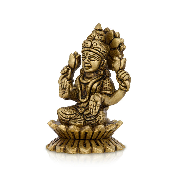 Lakshmi Idol Sitting On Lotus - 3 X 2 Inches | Laxmi Murti/ Antique Brass Idol For Wealth & Prosperity