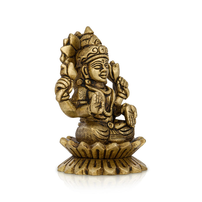 Lakshmi Idol Sitting On Lotus - 3 X 2 Inches | Laxmi Murti/ Antique Brass Idol For Wealth & Prosperity