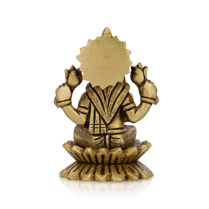 Lakshmi Idol Sitting On Lotus - 3 X 2 Inches | Laxmi Murti/ Antique Brass Idol For Wealth & Prosperity
