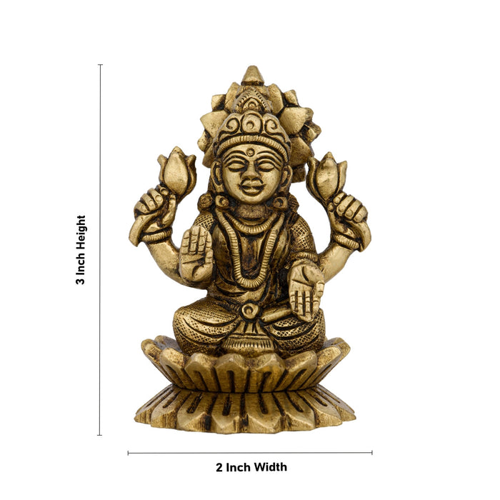 Lakshmi Idol Sitting On Lotus - 3 X 2 Inches | Laxmi Murti/ Antique Brass Idol For Wealth & Prosperity