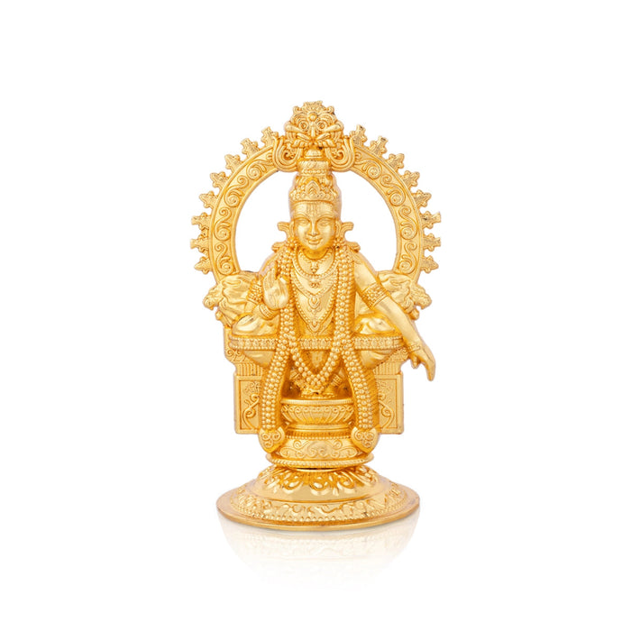 Ayyappa Idol Sitting On Base With Arch - 3.5 x 2 Inches | Metal & Gold Polish Ayyappan Statue for Pooja