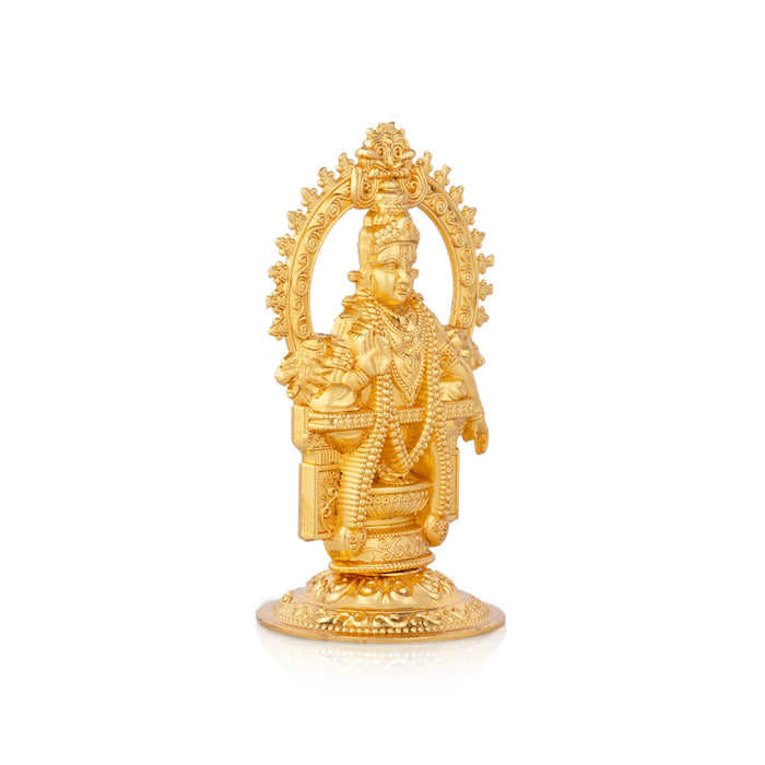 Ayyappa Idol Sitting On Base With Arch - 3.5 x 2 Inches | Metal & Gold Polish Ayyappan Statue for Pooja