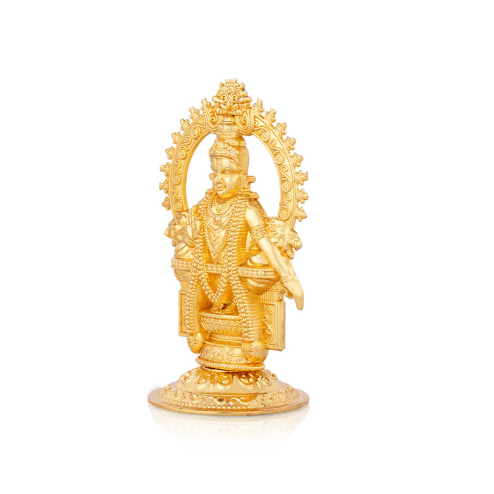 Ayyappa Idol Sitting On Base With Arch - 3.5 x 2 Inches | Metal & Gold Polish Ayyappan Statue for Pooja