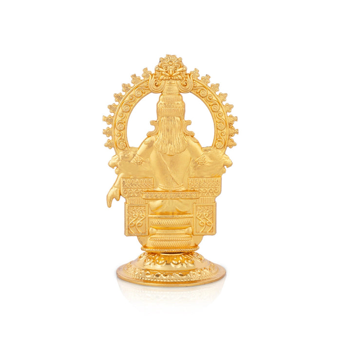 Ayyappa Idol Sitting On Base With Arch - 3.5 x 2 Inches | Metal & Gold Polish Ayyappan Statue for Pooja