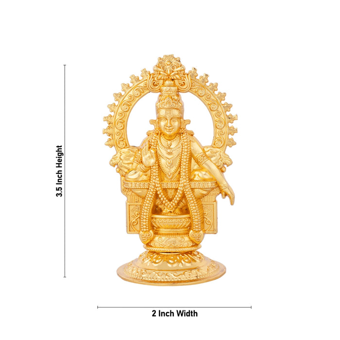 Ayyappa Idol Sitting On Base With Arch - 3.5 x 2 Inches | Metal & Gold Polish Ayyappan Statue for Pooja