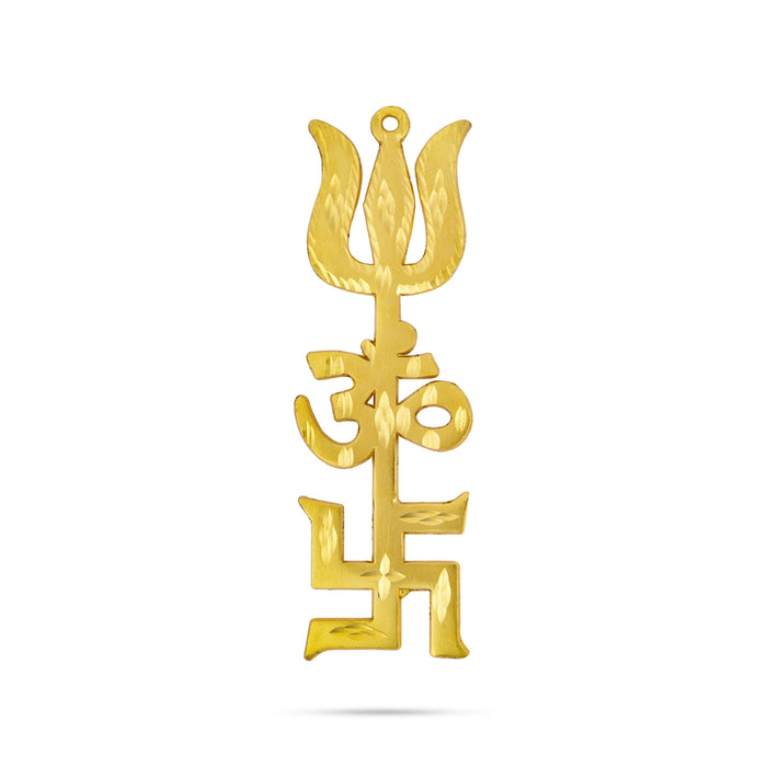 Om Swastik Trishul - 5 x 1.5 Inches | Om Swastik Soolam/ Metal Om Swastik Design Astras for Deity