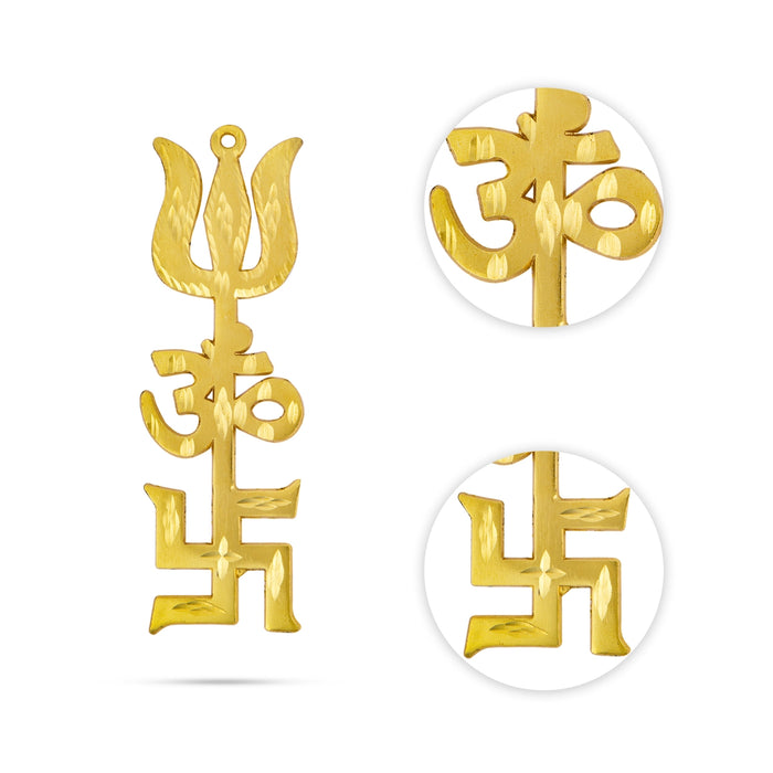 Om Swastik Trishul - 5 x 1.5 Inches | Om Swastik Soolam/ Metal Om Swastik Design Astras for Deity