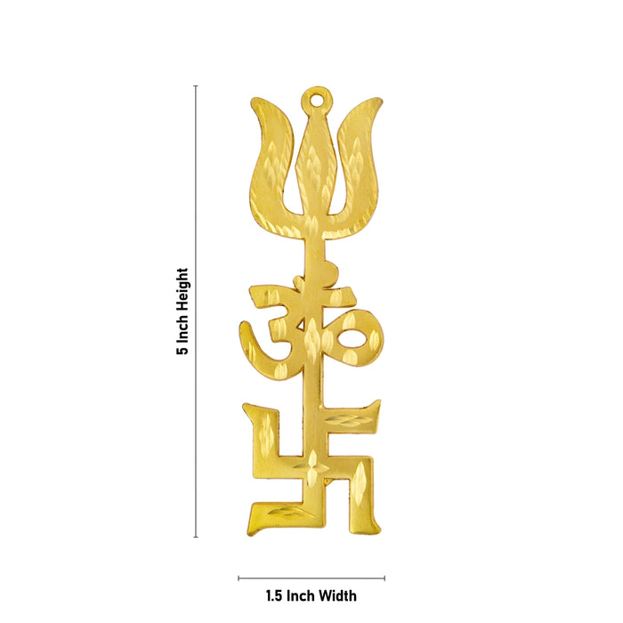 Om Swastik Trishul - 5 x 1.5 Inches | Om Swastik Soolam/ Metal Om Swastik Design Astras for Deity