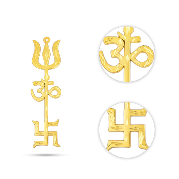 Om Swastik Trishul - 8.5 x 2.25 Inches | Gold Polish Om Swastik Soolam/Metal Om Swastik Design Astras for Deity