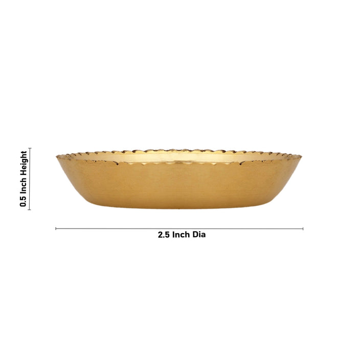 Brass Plate - 0.5 x 2.5 Inches | Engraved Flower Design Pooja Plate/ Thali Plate for Home