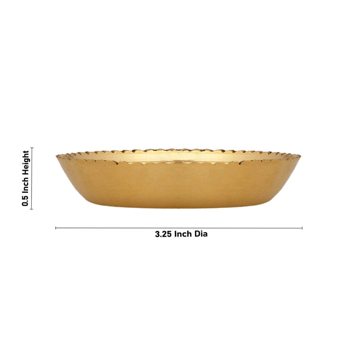 Brass Plate - 0.5 x 3.25 Inches | Engraved Flower Design Pooja Plate/ Thali Plate for Home