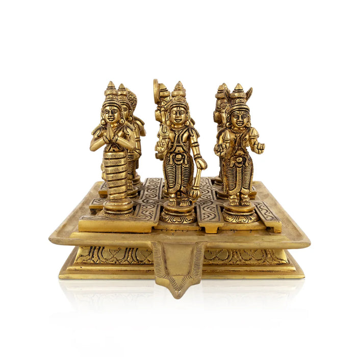 Nav Grah Murti With Peedam Set - 5.5 x 1.5 Inches | Brass Idol/ Navagraha Idol/ Navgrah Murti for Pooja