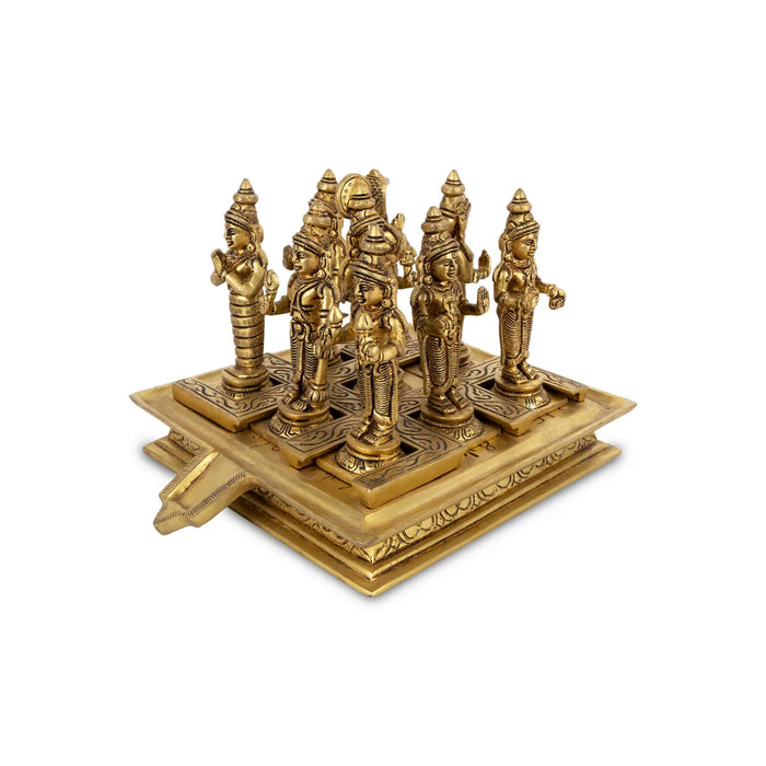 Nav Grah Murti With Peedam Set - 5.5 x 1.5 Inches | Brass Idol/ Navagraha Idol/ Navgrah Murti for Pooja