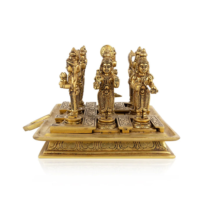 Nav Grah Murti With Peedam Set - 5.5 x 1.5 Inches | Brass Idol/ Navagraha Idol/ Navgrah Murti for Pooja