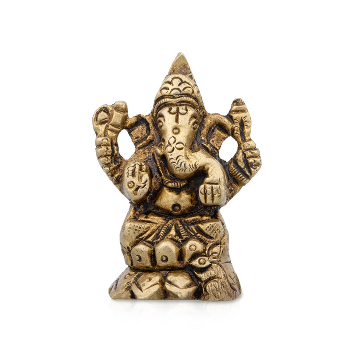 Ganesh Murti - 1.5 x 1 Inches | Antique Brass Statue/ Vinayagar Statue for Pooja/ 100 Gms Approx