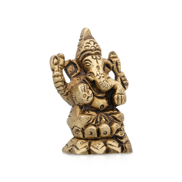 Ganesh Murti - 1.5 x 1 Inches | Antique Brass Statue/ Vinayagar Statue for Pooja/ 100 Gms Approx