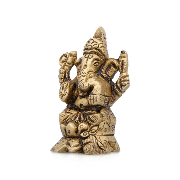 Ganesh Murti - 1.5 x 1 Inches | Antique Brass Statue/ Vinayagar Statue for Pooja/ 100 Gms Approx