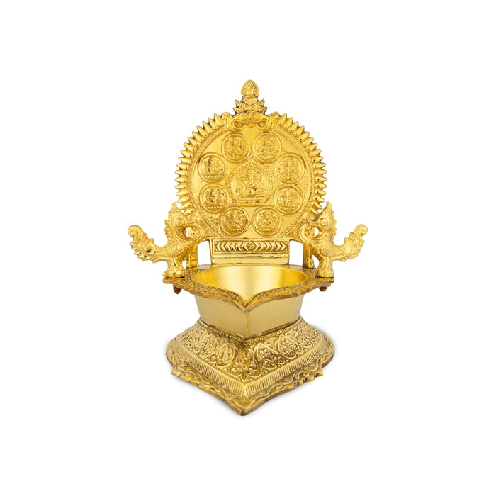Ashtalakshmi Design Kamakshi Deepam - 7.5 x 4.5 Inches | Gold Polish Kamatchi Vilakku/ Brass Lamp for Pooja