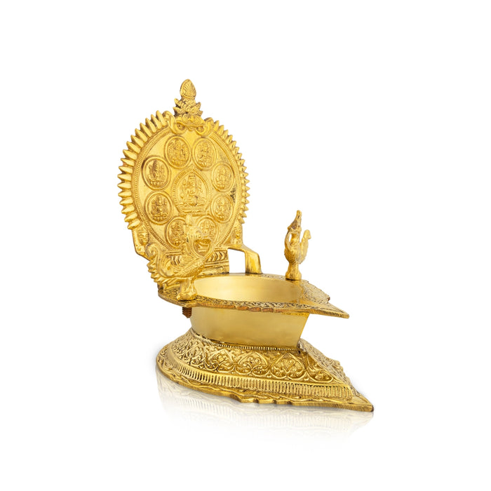 Ashtalakshmi Design Kamakshi Deepam - 7.5 x 4.5 Inches | Gold Polish Kamatchi Vilakku/ Brass Lamp for Pooja