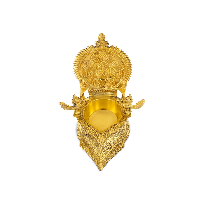 Ashtalakshmi Design Kamakshi Deepam - 7.5 x 4.5 Inches | Gold Polish Kamatchi Vilakku/ Brass Lamp for Pooja