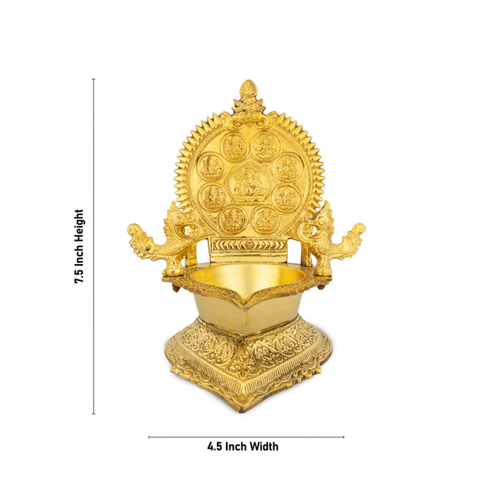 Ashtalakshmi Design Kamakshi Deepam - 7.5 x 4.5 Inches | Gold Polish Kamatchi Vilakku/ Brass Lamp for Pooja