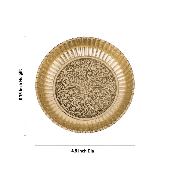 Brass Plate - 0.75 x 4.5 Inches | Engraved Flower Design Pooja Plate/ Plate Thali for Home