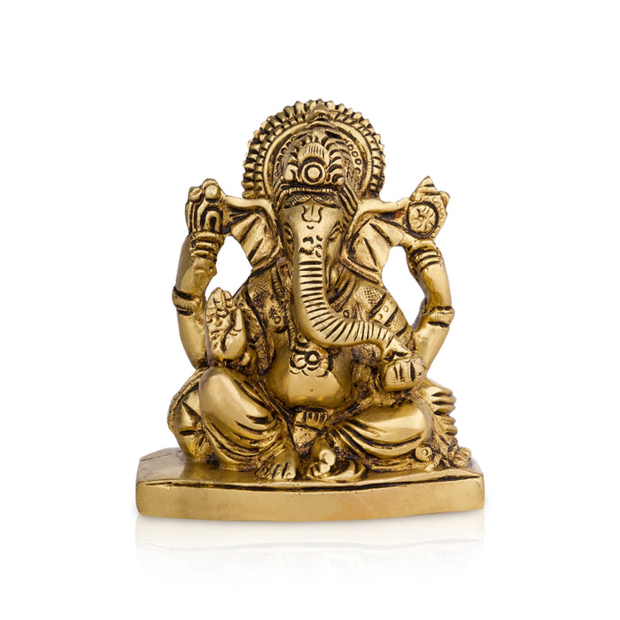 Ganesh Murti Sitting On Base - 4 x 3.5 Inches | Vinayaka Statue/ Antique Brass Idol for Pooja