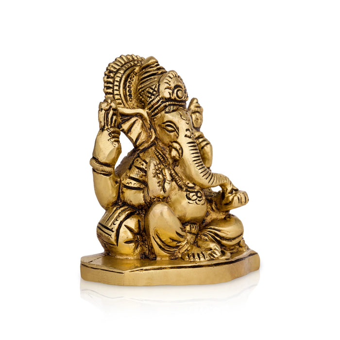 Ganesh Murti Sitting On Base - 4 x 3.5 Inches | Vinayaka Statue/ Antique Brass Idol for Pooja