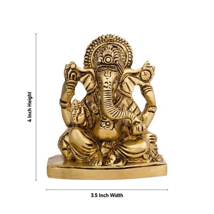 Ganesh Murti Sitting On Base - 4 x 3.5 Inches | Vinayaka Statue/ Antique Brass Idol for Pooja